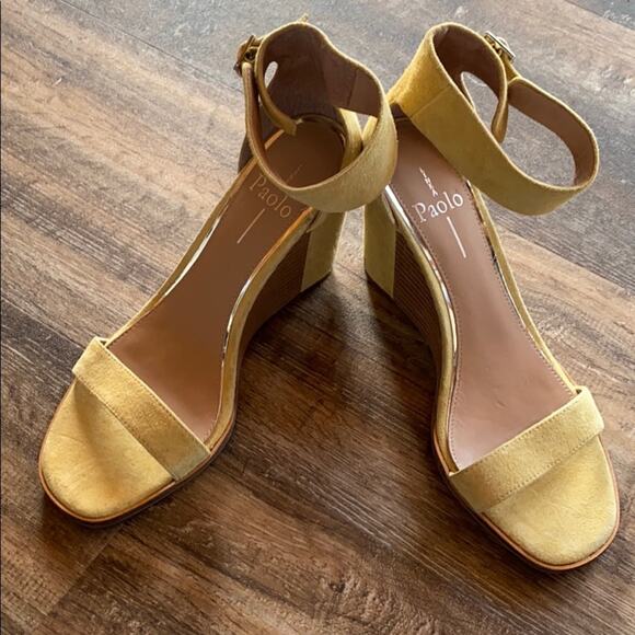 Linea Paolo Elodie Yellow Suede Wedge Sandals Size 6 - Picture 13 of 14